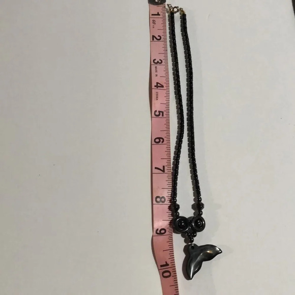 Hematite Bead Necklace with‎ Dolphin Tail Charm Pendant Jewelry - Picture 6 of 7